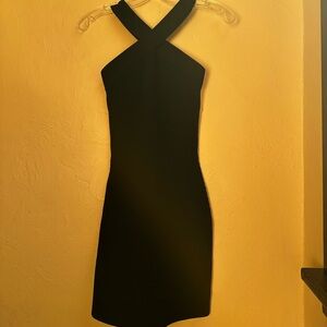Black Sculpt Knit Cross Mini Dress